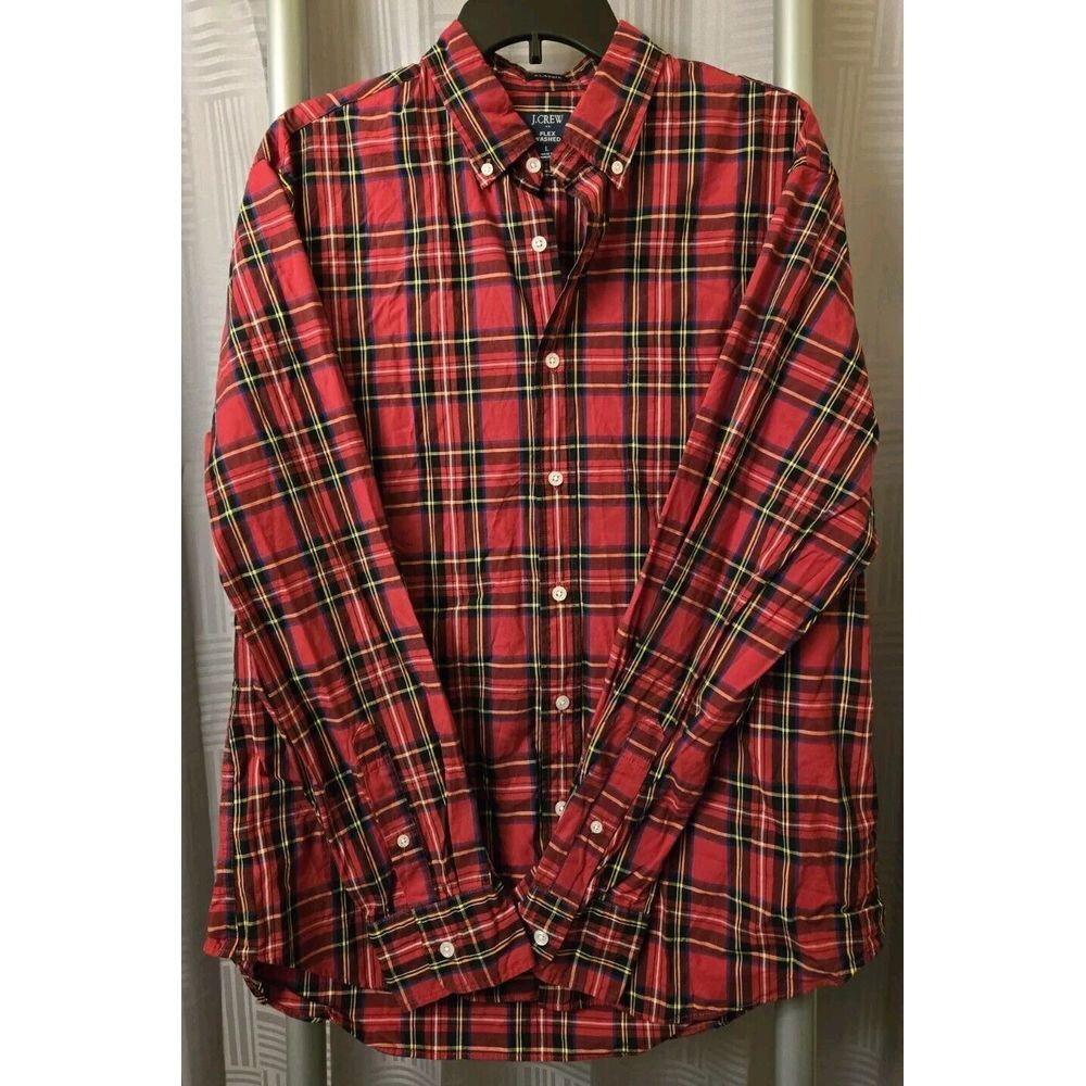 J Crew Shirt Men Large Red Plaid Long Sleeve Button Front Collared Holiday - Picture 2 of 7